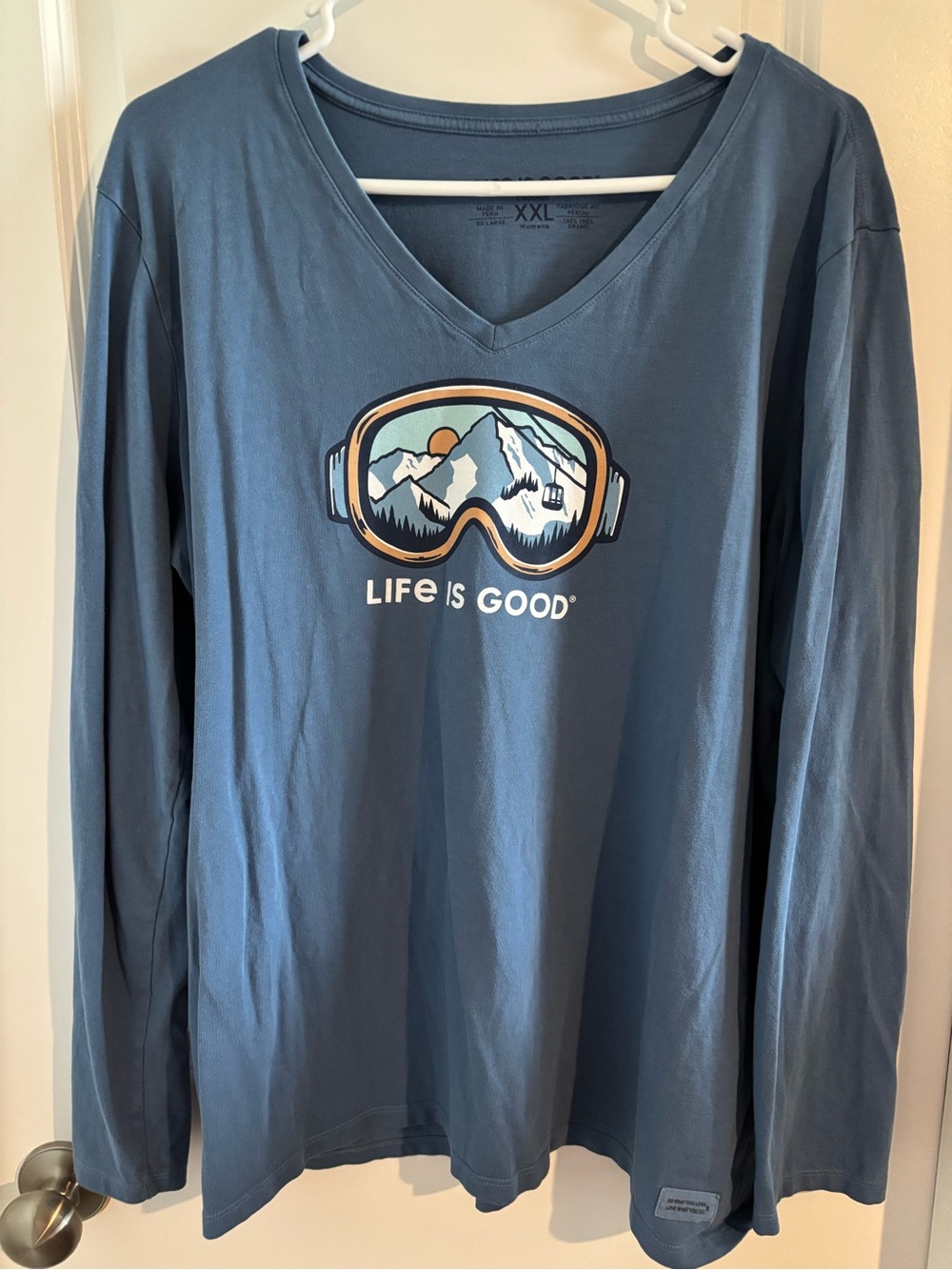 Life is Good Women’s Long Sleeve V-Neck Tee in Slate Blue